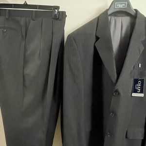 Chaps Black Suit w/ Gray Stripes 48R Jacket & 44W x 30L Cuffed Pant | NEVER WARN